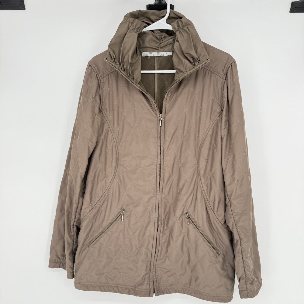 Athleta Quilted Funnel Neck Zip Up Jacket Taupe Women Small Lightweight Casual‎ - Picture 2 of 8